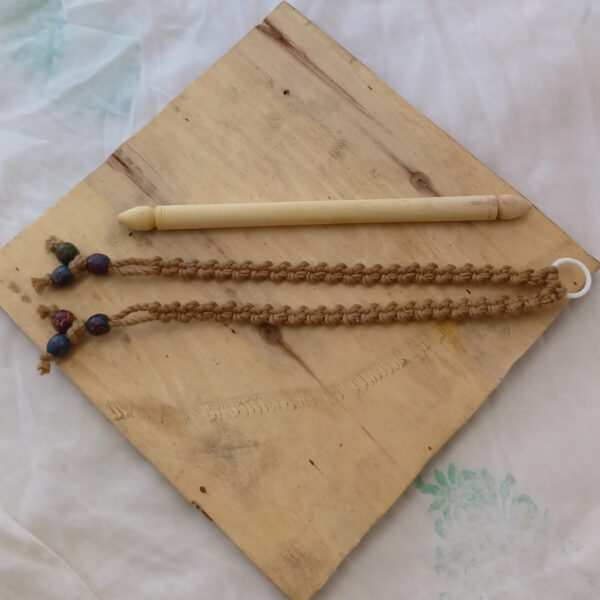 Tissue pepper holder with 9" wooden rod - BROWN | Hand-Crafted| macramé | Knotted | Beaded |Artistic - Image 3