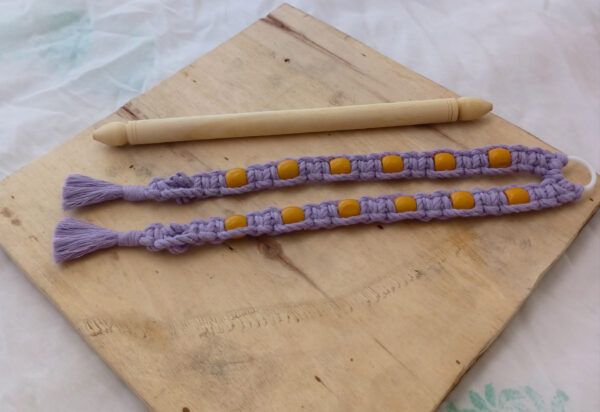 Tissue pepper holder with 9" wooden rod - LEVENDER | Hand-Crafted| macramé | Knotted | Beaded |Artistic