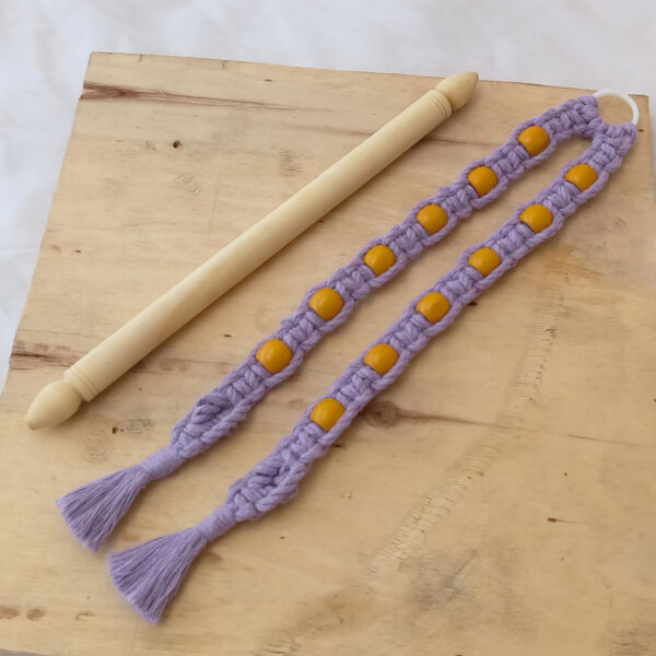 Tissue pepper holder with 9" wooden rod - LEVENDER | Hand-Crafted| macramé | Knotted | Beaded |Artistic - Image 3