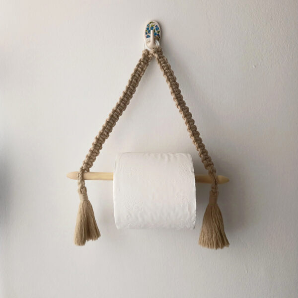 Tissue pepper holder with 9" wooden rod - BROWN | Hand-Crafted| macramé | Knotted | Beaded |Artistic - Image 2