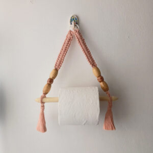 Tissue pepper holder with 9″ wooden rod – Peach | Hand-Crafted| macramé | Knotted | Beaded |Artistic
