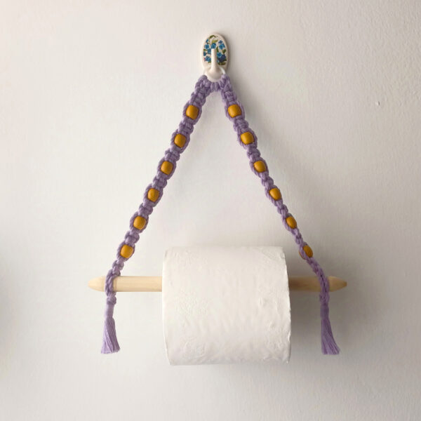 Tissue pepper holder with 9" wooden rod - LEVENDER | Hand-Crafted| macramé | Knotted | Beaded |Artistic - Image 2