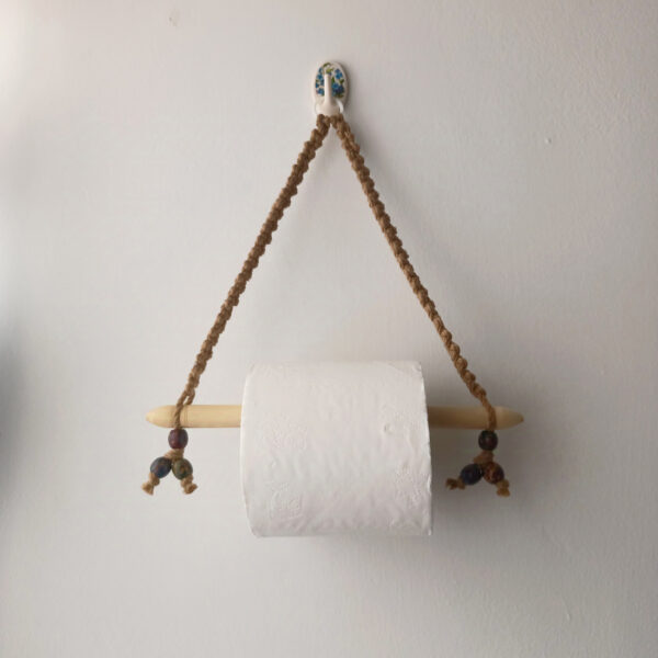 Tissue pepper holder with 9" wooden rod - BROWN | Hand-Crafted| macramé | Knotted | Beaded |Artistic - Image 2