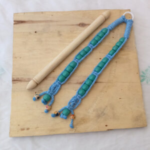 Tissue pepper holder with 9″ wooden rod – BLUE | Hand-Crafted| macramé | Knotted | Beaded |Artistic