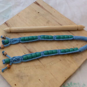 Tissue pepper holder with 9″ wooden rod – BLUE | Hand-Crafted| macramé | Knotted | Beaded |Artistic