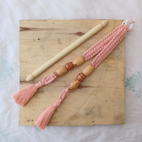 Tissue pepper holder with 9" wooden rod - Peach | Hand-Crafted| macramé | Knotted | Beaded |Artistic