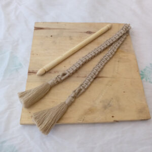 Tissue pepper holder with 9″ wooden rod – BROWN | Hand-Crafted| macramé | Knotted | Beaded |Artistic