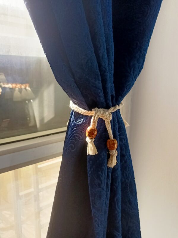 Curtain Holder - Wooden Flower Brown Beads | handmade | Beaded | Artistic |macramé - Image 3