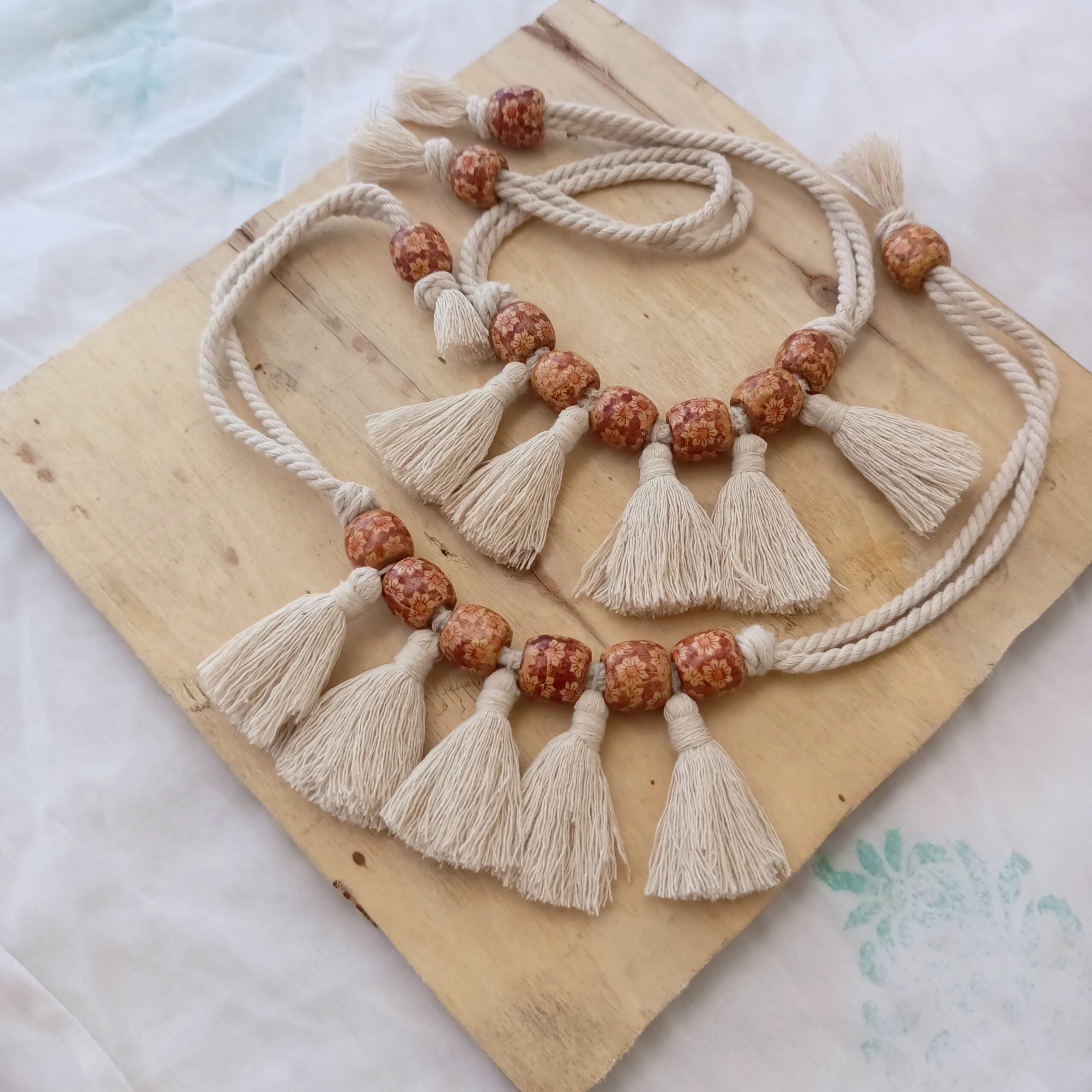 Curtain Holder – Wooden Flower Brown Beads | handmade | Beaded | Artistic |macramé