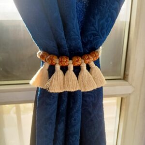 Curtain Holder – Wooden Flower Brown Beads | handmade | Beaded | Artistic |macramé