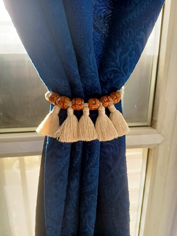 Curtain Holder - Wooden Flower Brown Beads | handmade | Beaded | Artistic |macramé - Image 2