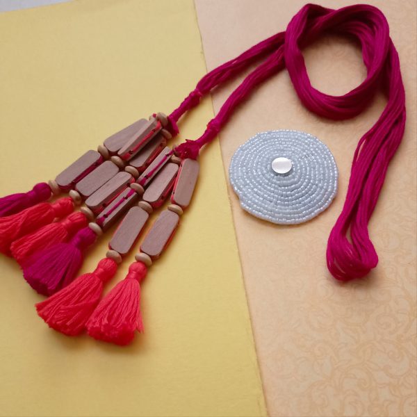 Kriti Hot pink Parandi with white chakri (1) Krit Hot pink Parandi with white chakri- combo