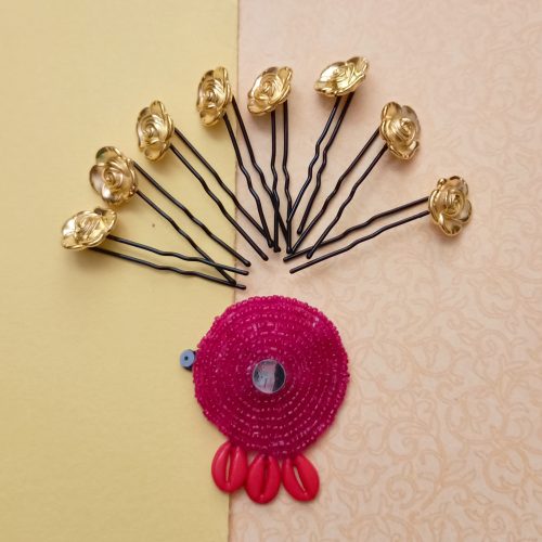 golden floral jura pin with red chakri - combo