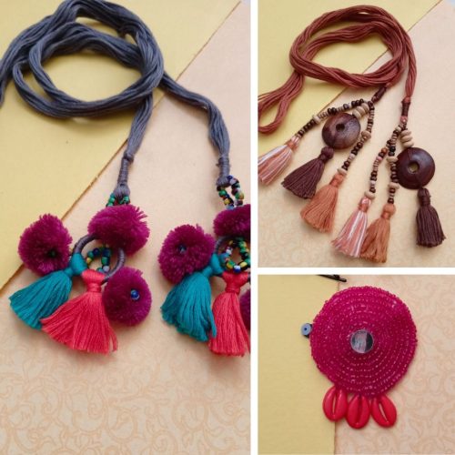 Krit brown & silver gray parandis with red chakri- combo