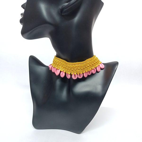 medani yellow with pink cowries choker