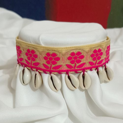 Pink Butti choker with real cowries