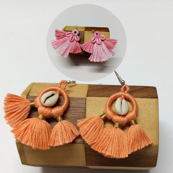thread earings combo (1) kira peach & pink tassels earrings- combo
