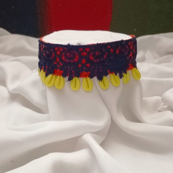 Royal blue embroidery lace choker