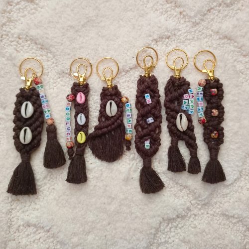 key chain dark brown (7) key chain mini macramé alphabets - Dark Brown