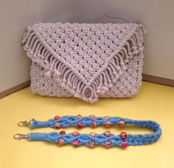 Blue macramé beaded strap