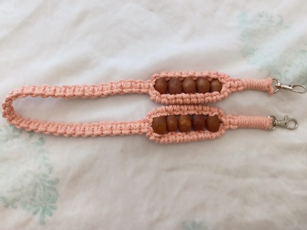 peach macramé brown beaded strap