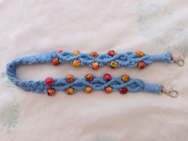Blue macramé beaded strap