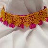 yellow embrodary lace choker (2) Yellow embroidery lace choker - pink cowries