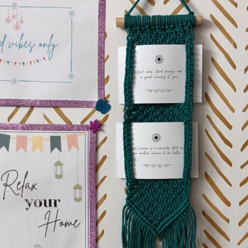 2 photo frame hangers (2) Mini wall photo frame (6inch x 4inch) -macramé - Bottle Green Color