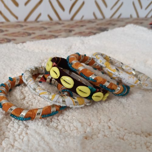 Banjara Fabric Bangles -handmade- yellow & white color