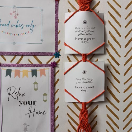 photo frame hangers (2) Mini wall photo frame (6inch x 6inch) -macramé - Orange Color