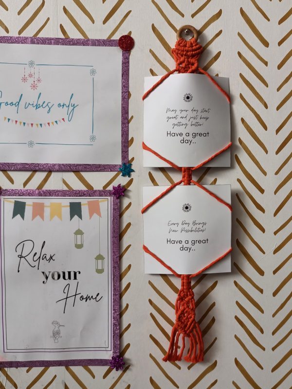 photo frame hangers (2) Mini wall photo frame (6inch x 6inch) -macramé - Orange Color